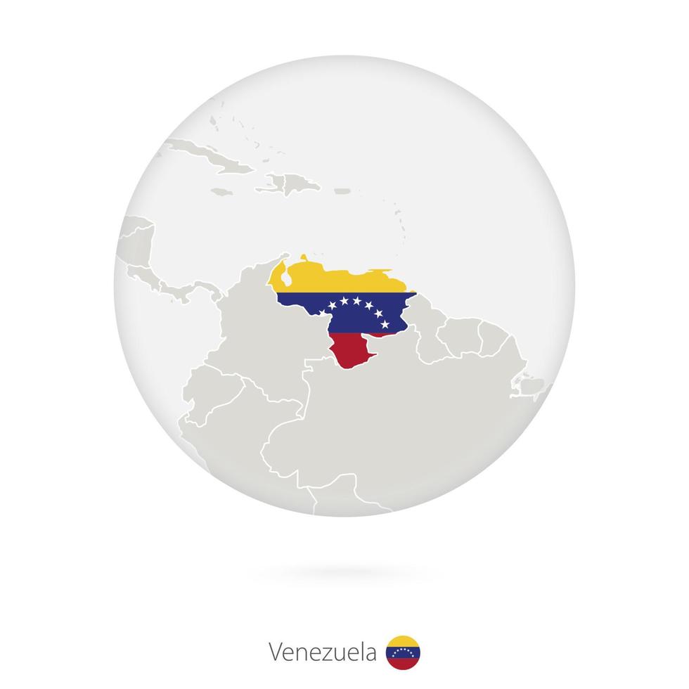 mapa de venezuela y bandera nacional en círculo. vector