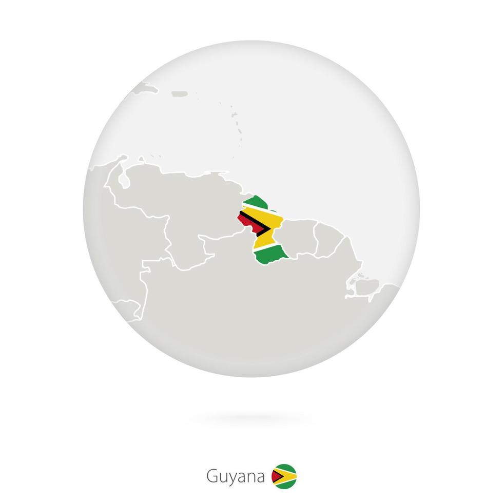 mapa de guyana y bandera nacional en un círculo. vector