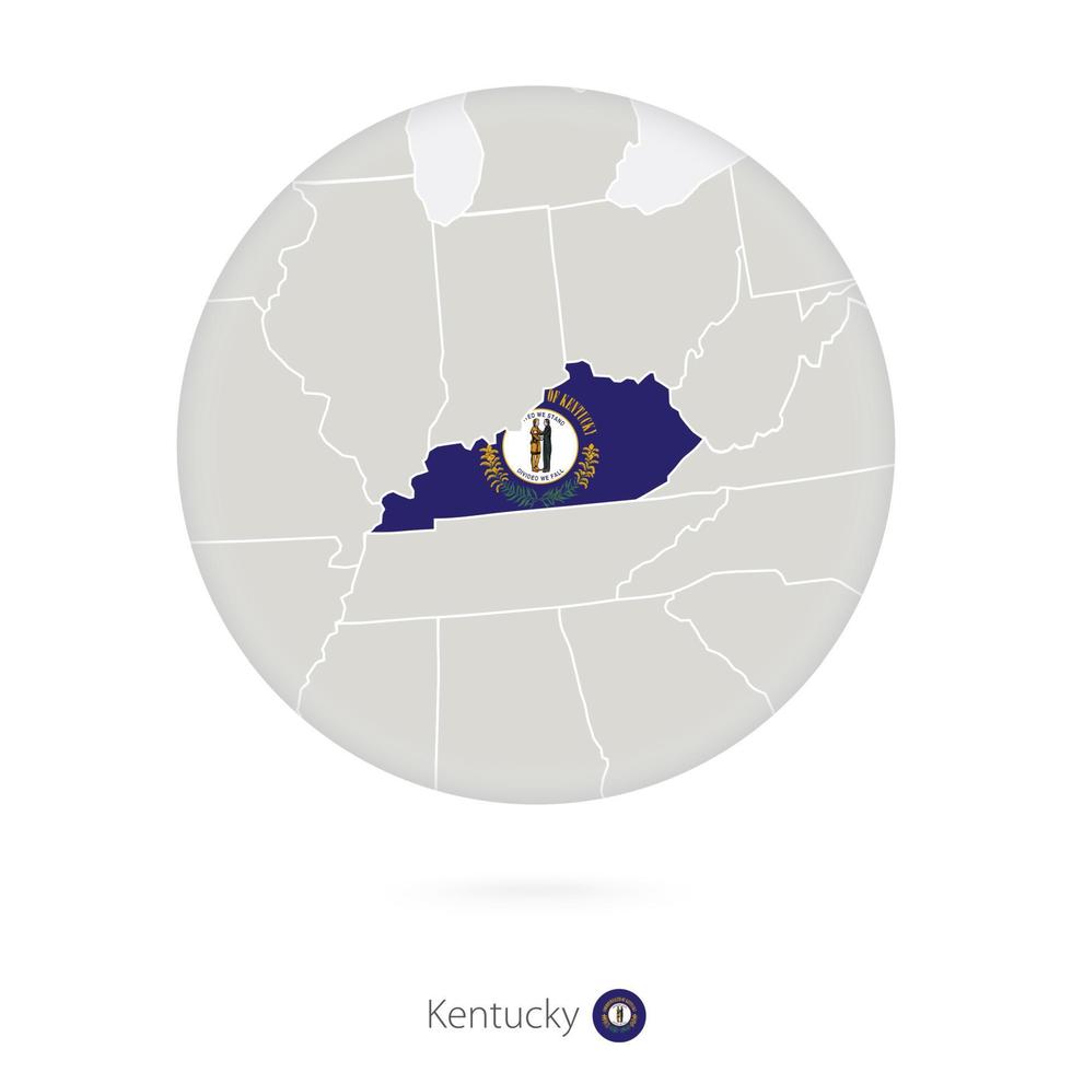 Map of Kentucky State and flag in a circle. vector