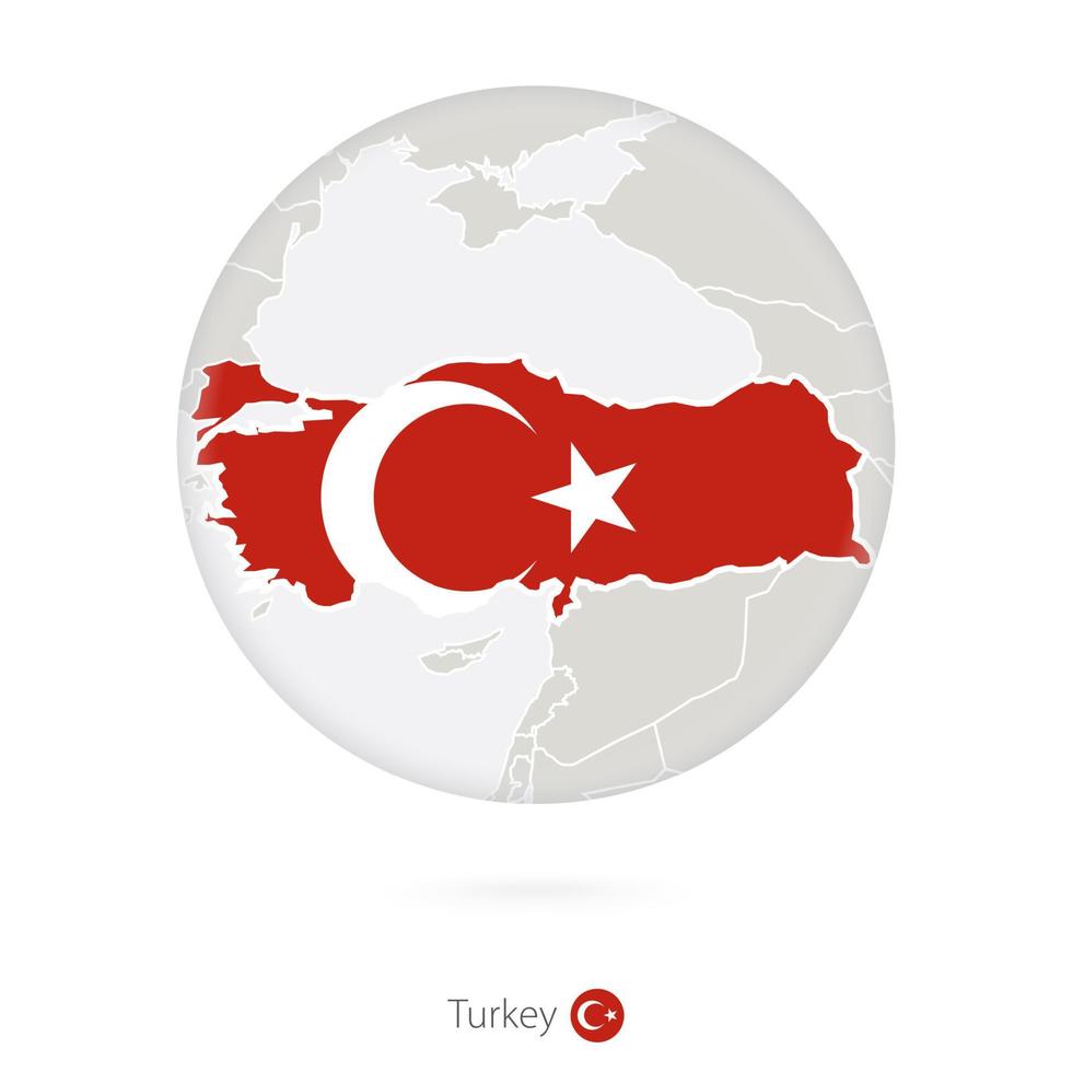 mapa de turquía y bandera nacional en un círculo. vector