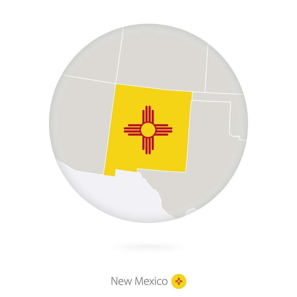 Map of New Mexico State and flag in a circle. vector