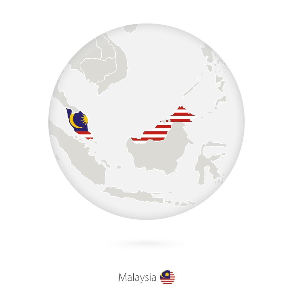 mapa de malasia y bandera nacional en un círculo. vector