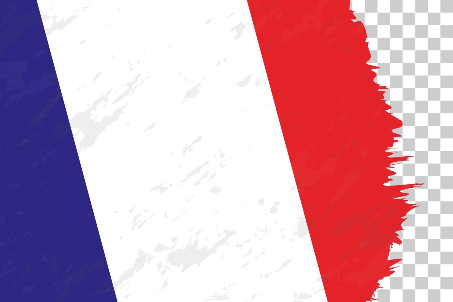 Horizontal Abstract Grunge Brushed Flag of France on Transparent Grid. vector