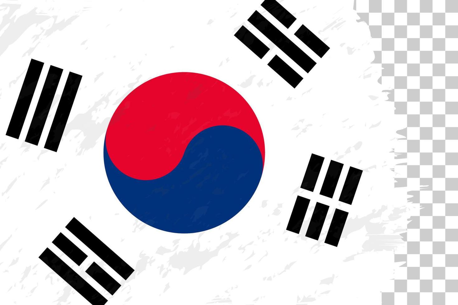 Horizontal Abstract Grunge Brushed Flag of South Korea on Transparent Grid. vector