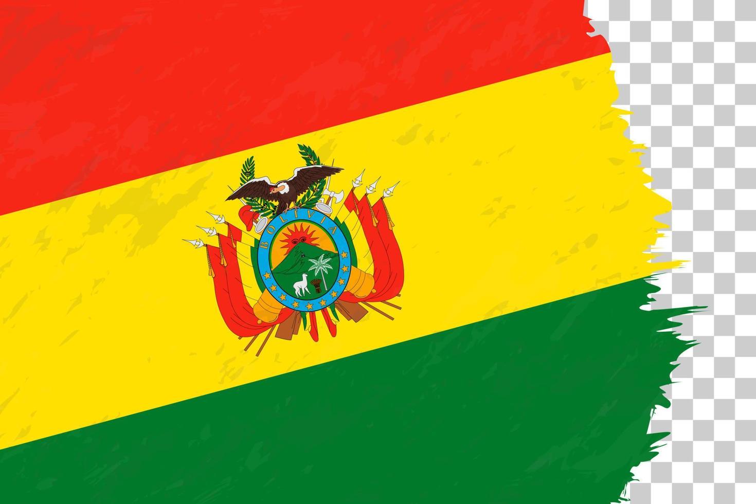 grunge abstracto horizontal cepillado bandera de bolivia en rejilla transparente. vector