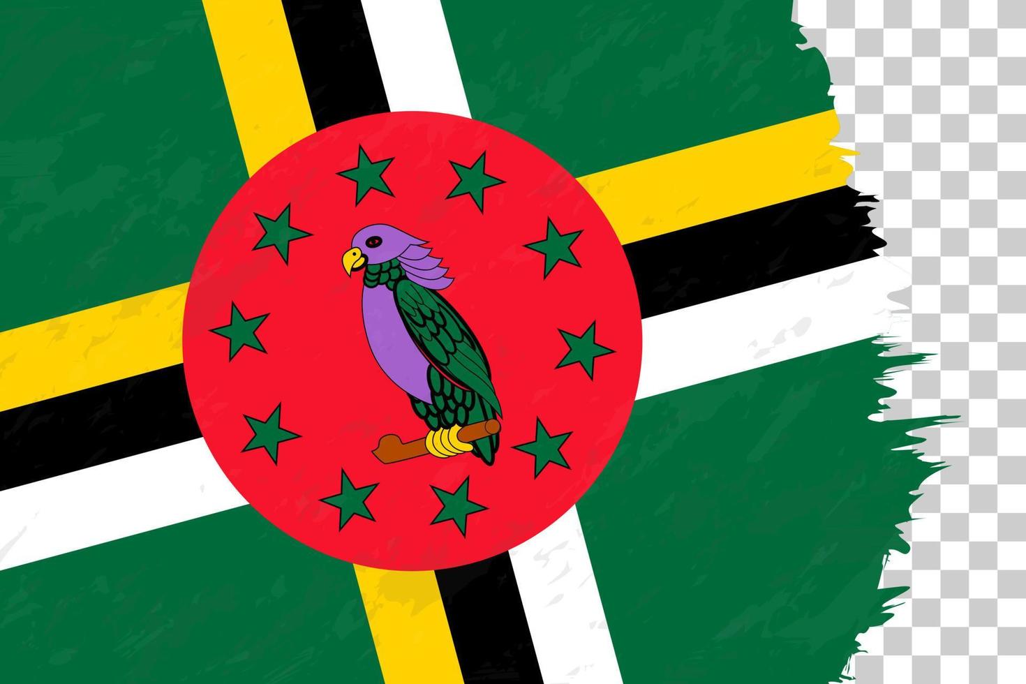 Horizontal Abstract Grunge Brushed Flag of Dominica on Transparent Grid. vector