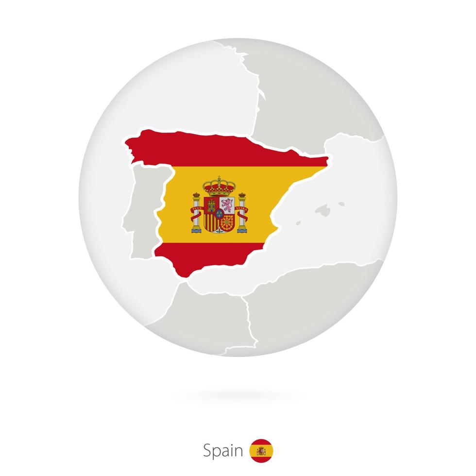 mapa de españa y bandera nacional en círculo. vector