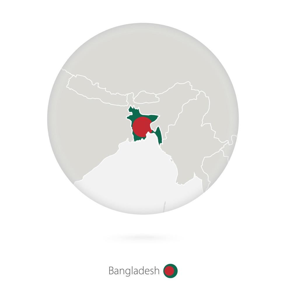 mapa de bangladesh y bandera nacional en un círculo. vector