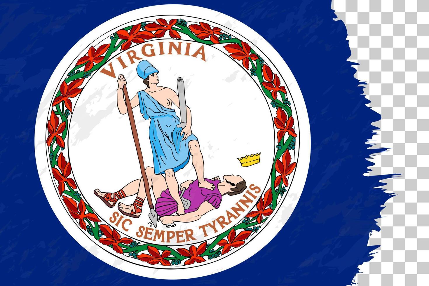 Horizontal Abstract Grunge Brushed Flag of Virginia on Transparent Grid. vector