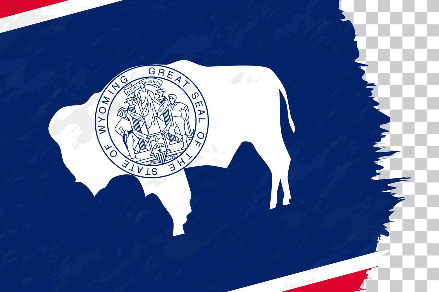 Horizontal Abstract Grunge Brushed Flag of Wyoming on Transparent Grid. vector