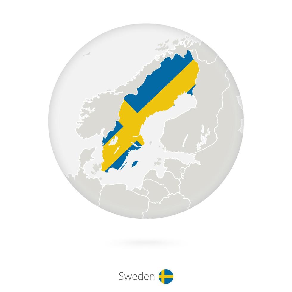 Map of Sweden and national flag in a circle. vector