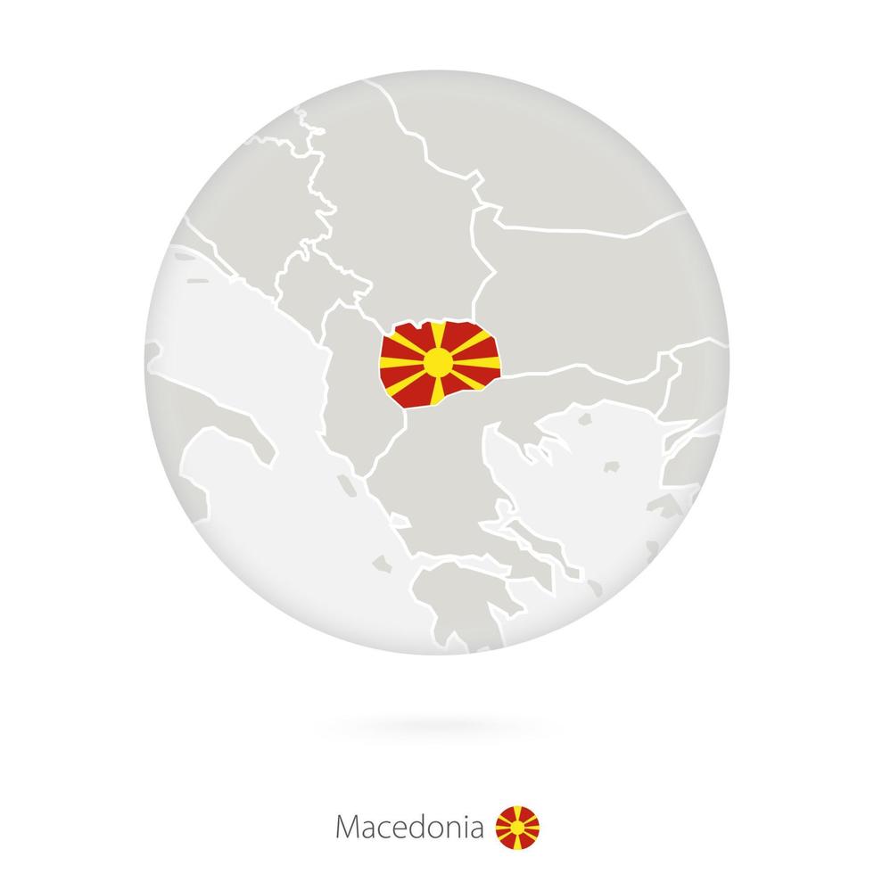 mapa de macedonia y bandera nacional en un círculo. vector