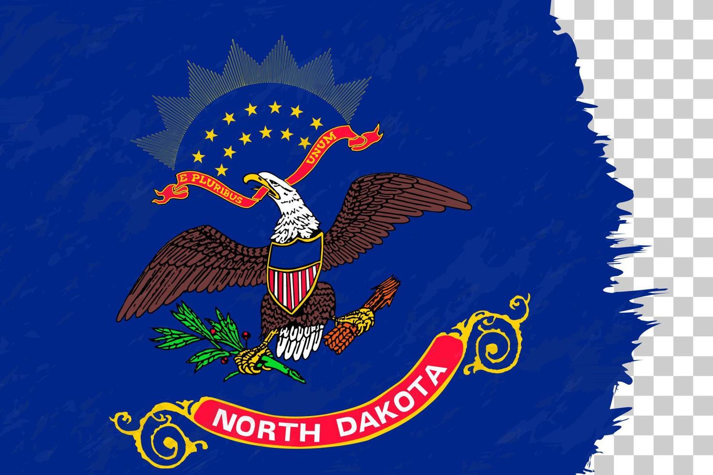 grunge abstracto horizontal cepillado bandera de dakota del norte en rejilla transparente. vector