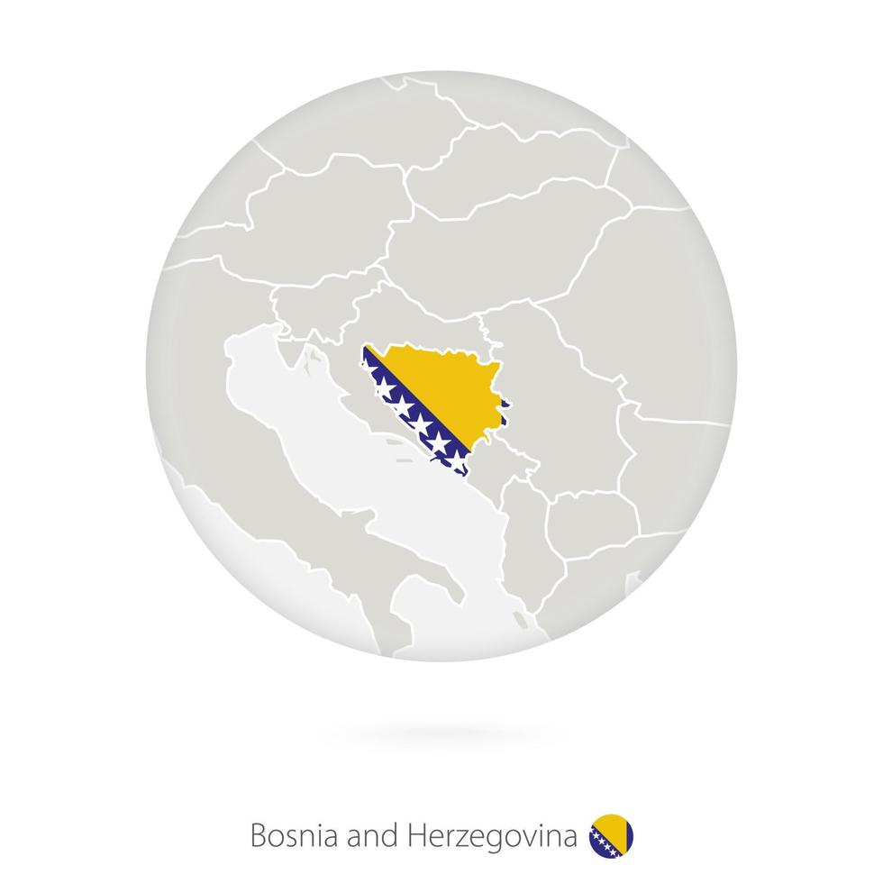 Map of Bosnia and Herzegovina and national flag in a circle. vector