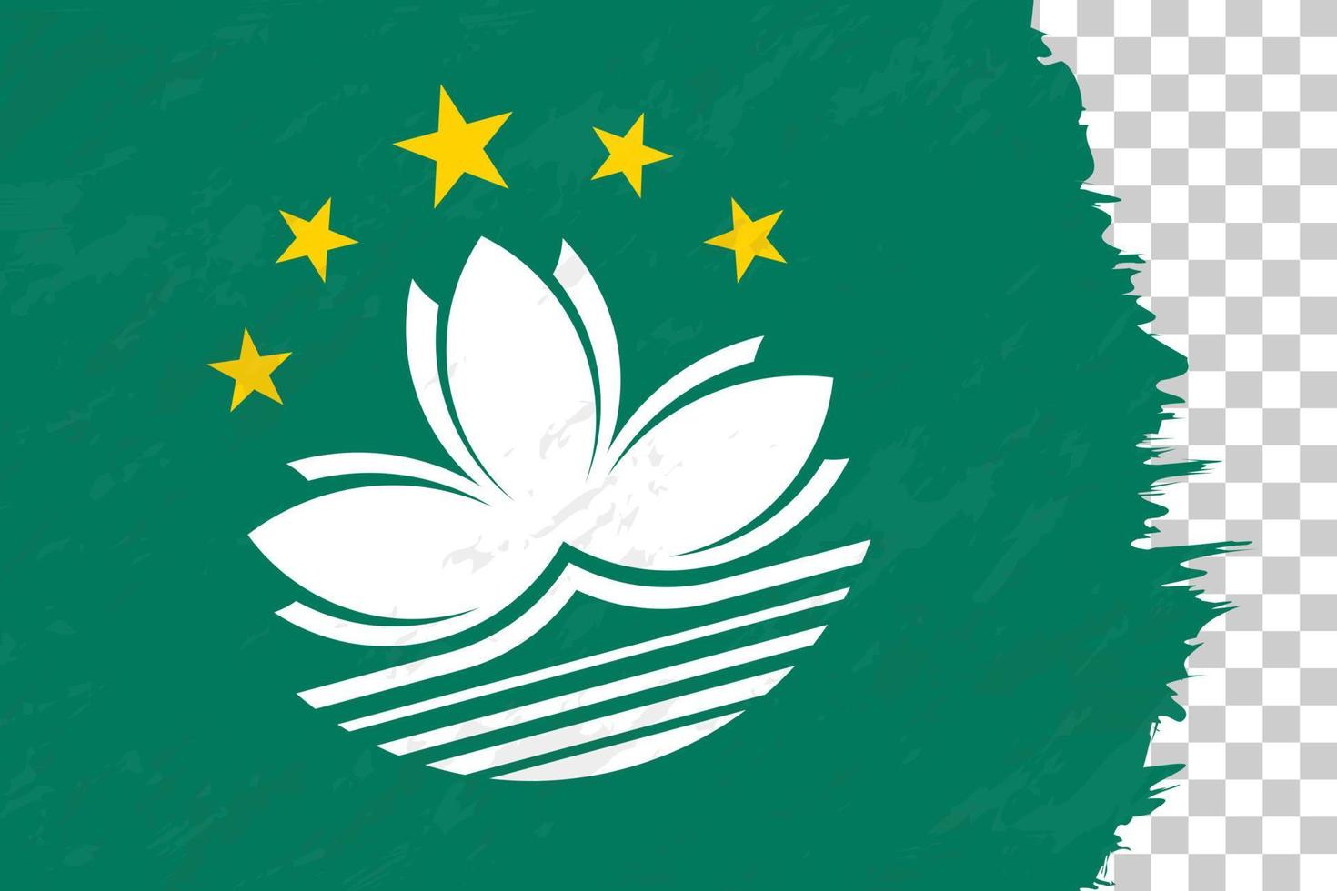 Horizontal Abstract Grunge Brushed Flag of Macau on Transparent Grid. vector