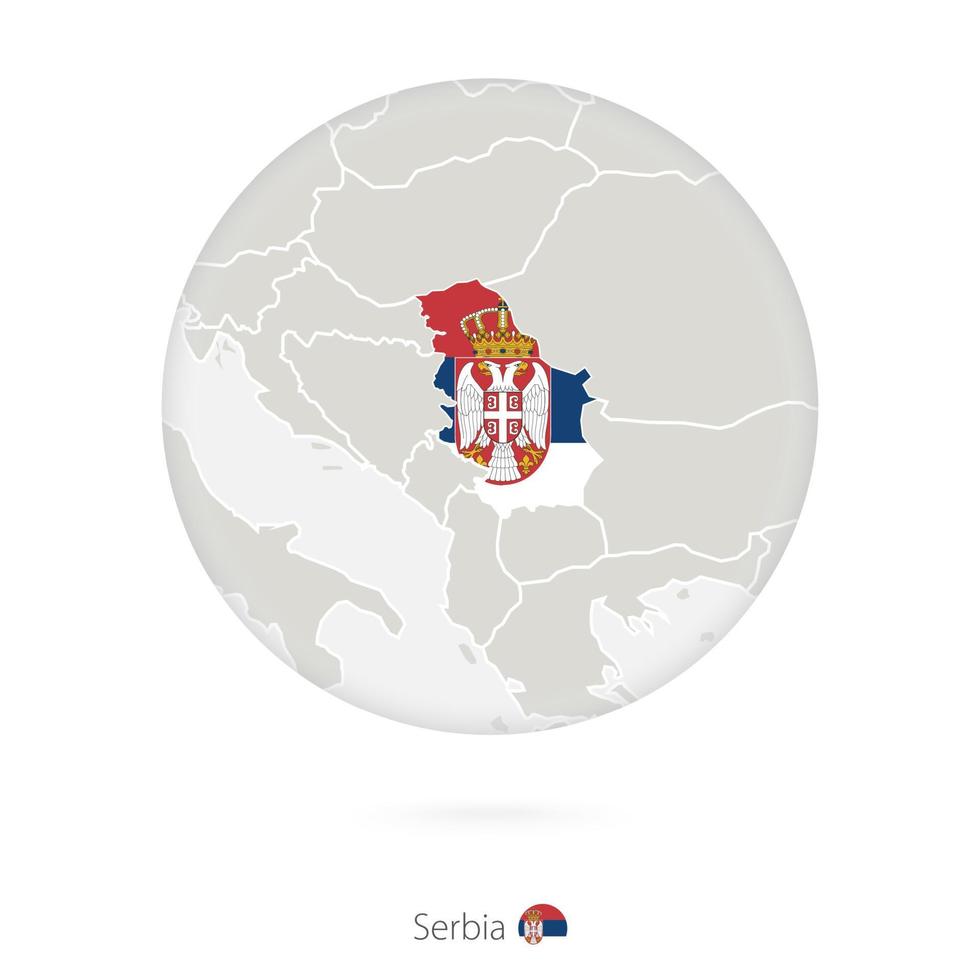 mapa de serbia y bandera nacional en un círculo. vector