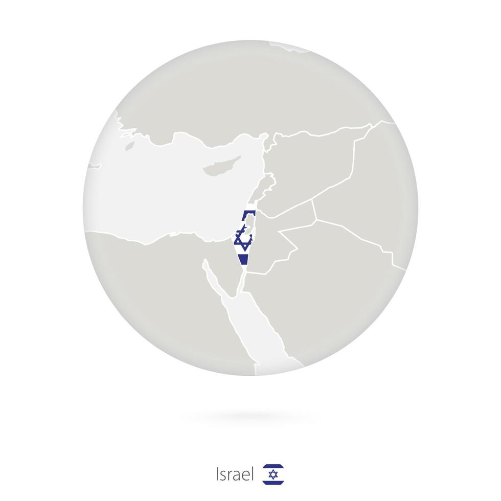 Map of Israel and national flag in a circle. vector