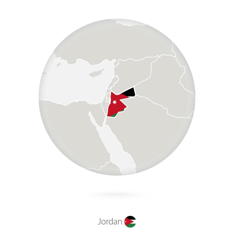 Map of Jordan and national flag in a circle. vector