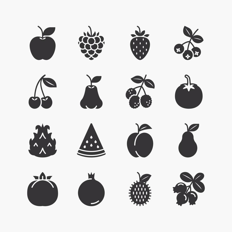 conjunto de iconos de frutas y bayas. sobre un fondo blanco. icono de vectores