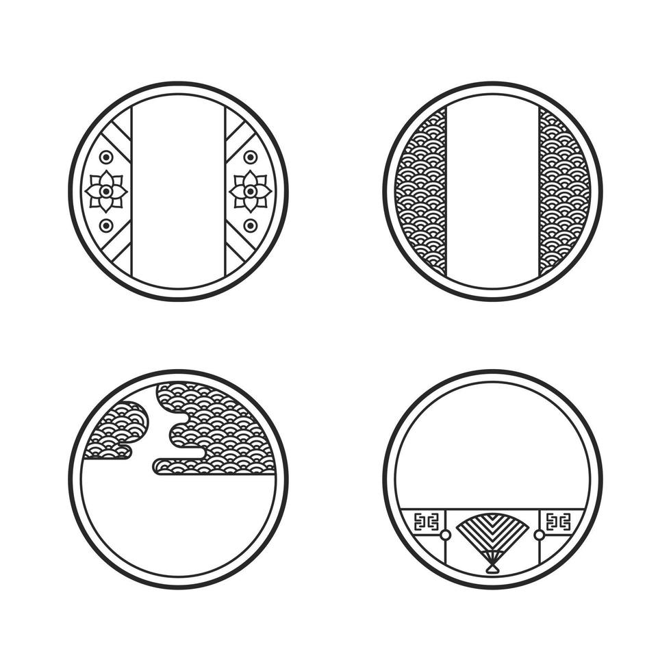 Retro-style circle Chinese pattern frame vector illustration set