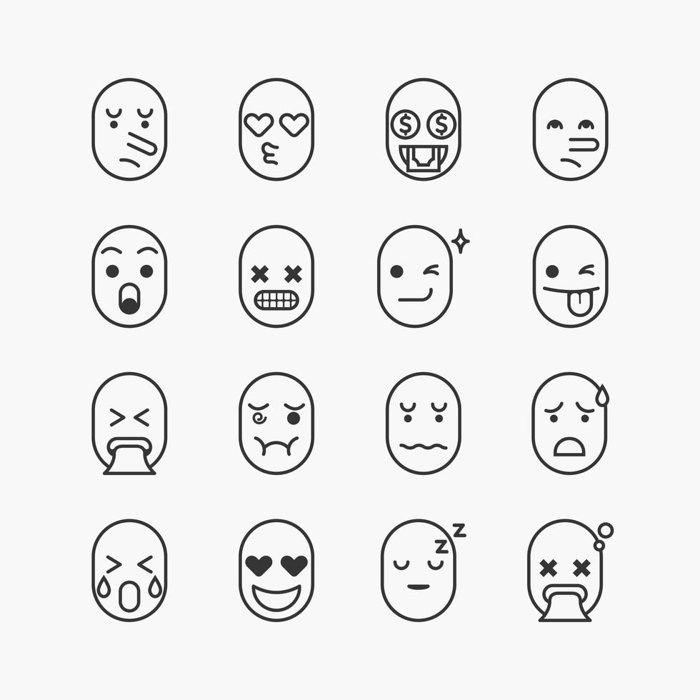 conjunto de iconos de línea de cara emoji. sobre un fondo blanco. icono de vectores