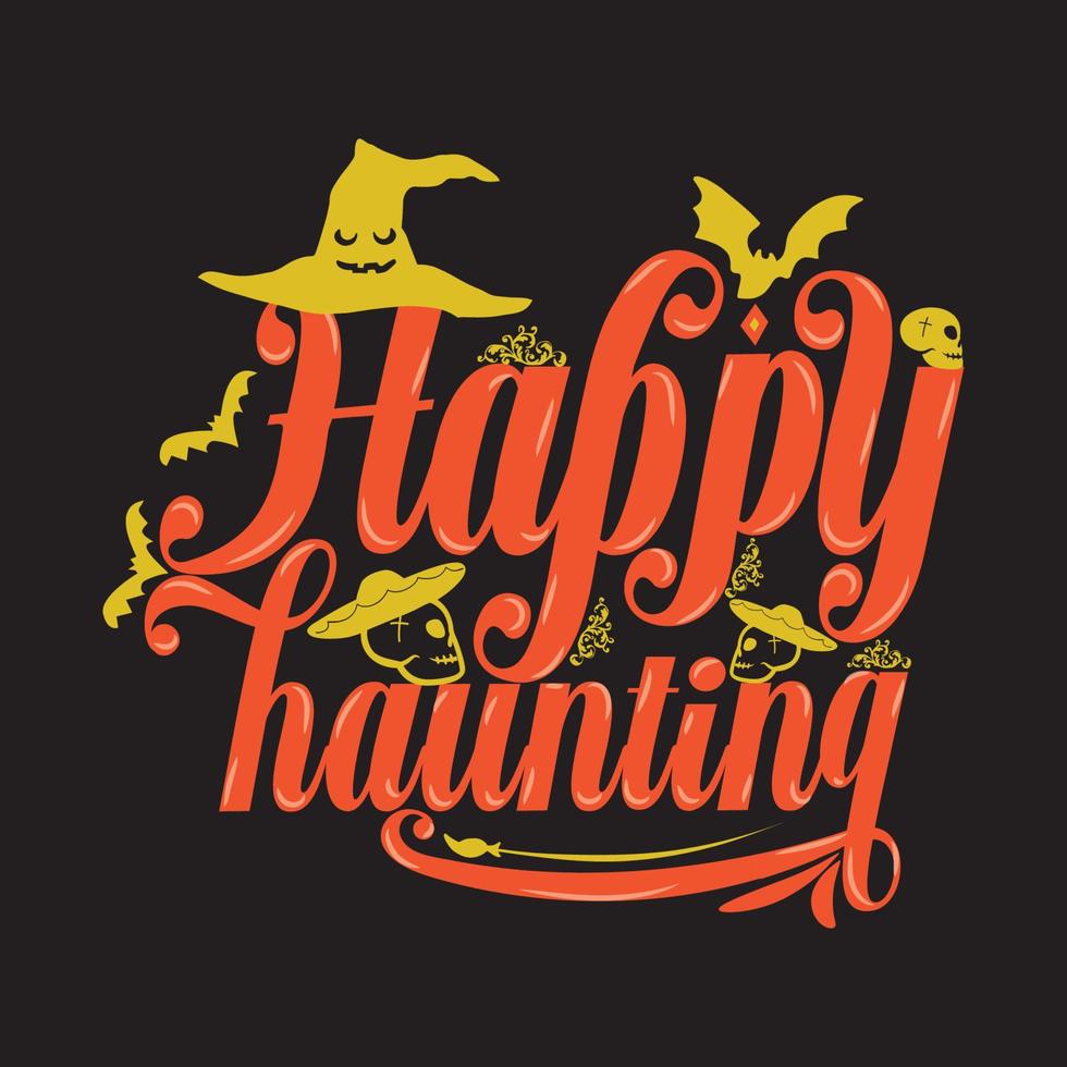 diseño de camiseta de feliz halloween con elementos de halloween o diseño de tipografía de halloween dibujado a mano vector