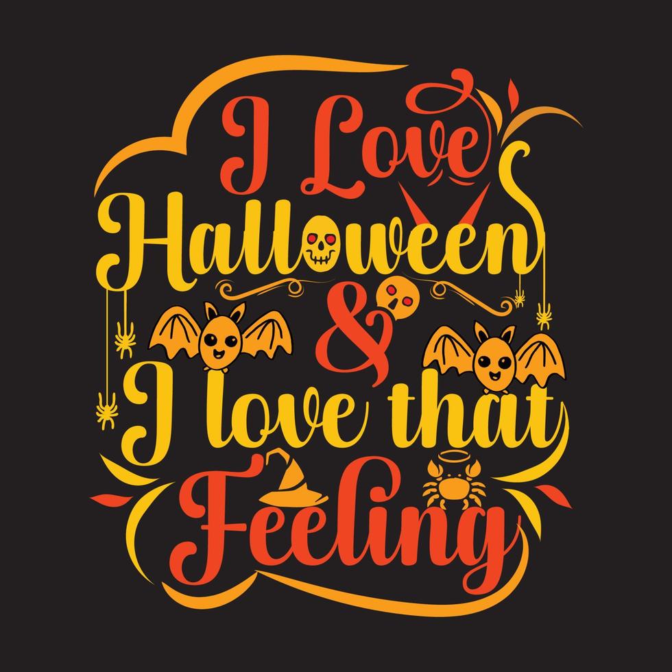 diseño de camiseta de feliz halloween con elementos de halloween o diseño de tipografía de halloween dibujado a mano vector