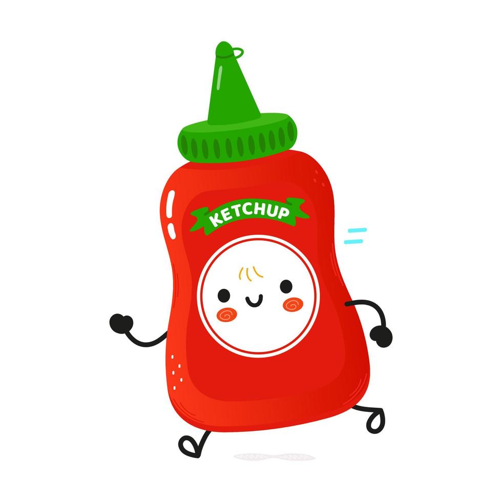 Cute funny running ketchup. Vector hand drawn cartoon kawaii character illustration icon. Isolated on white background. Run ketchup concept