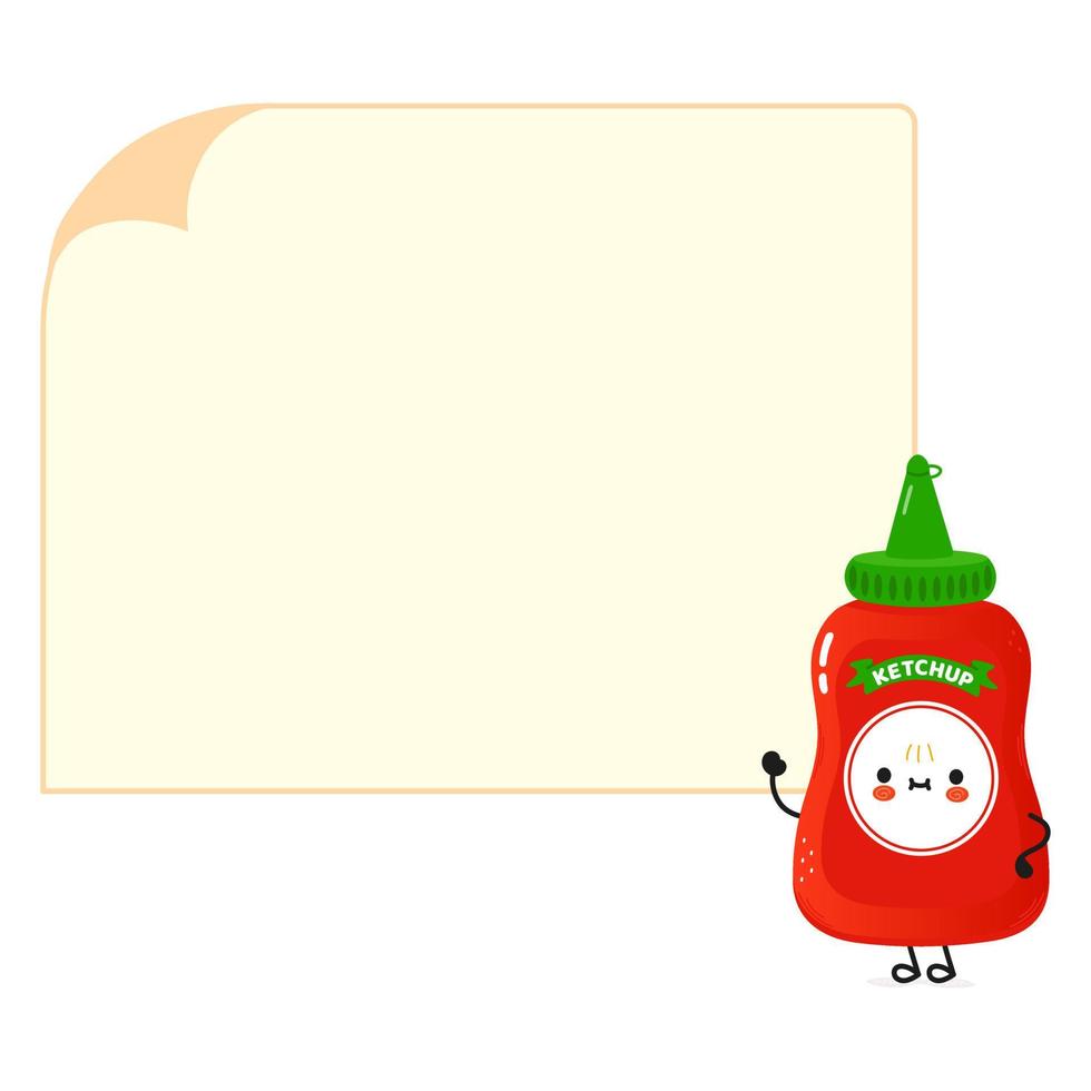 lindo personaje divertido del cartel de ketchup. ilustración de personaje kawaii de dibujos animados dibujados a mano vectorial. fondo blanco aislado. cartel de salsa de tomate vector