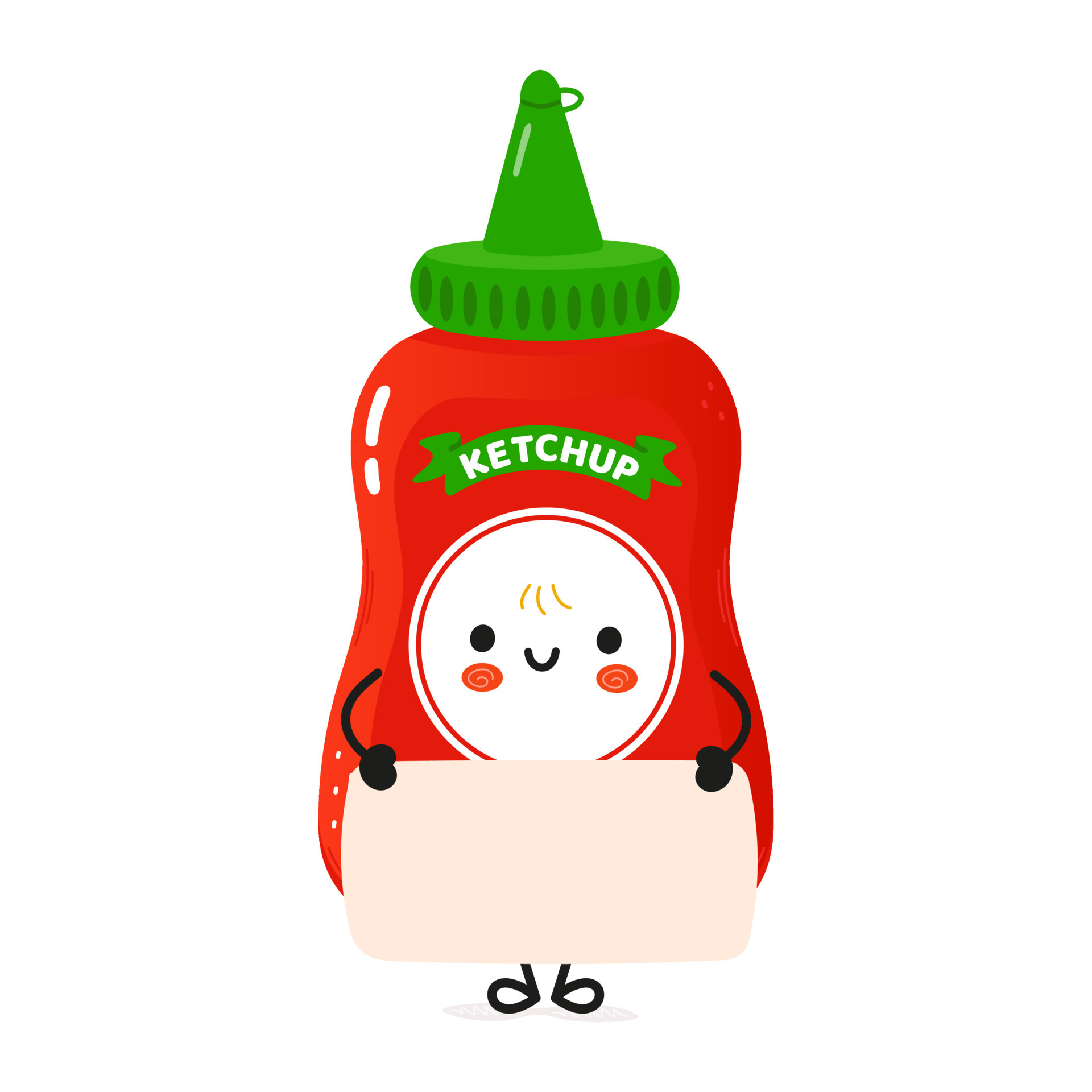 Cute funny ketchup poster character. Vector hand drawn cartoon kawaii