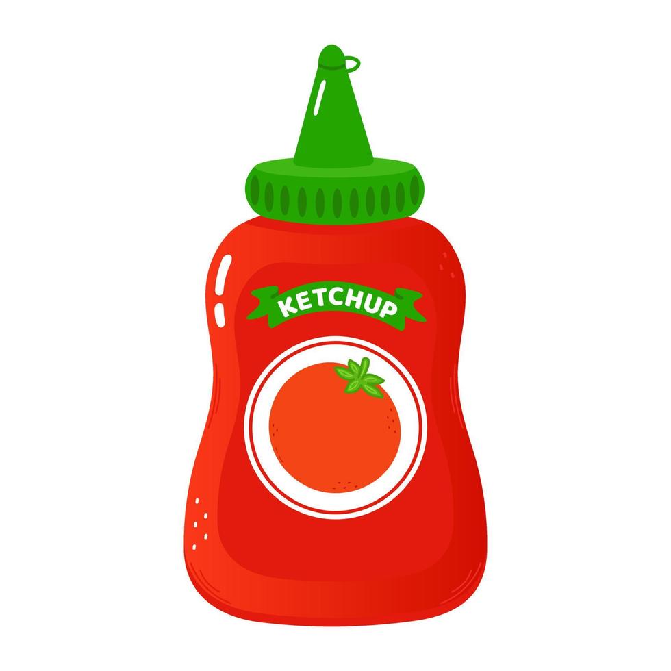 lindo personaje de ketchup divertido. icono de ilustración de personaje kawaii de dibujos animados dibujados a mano vectorial. aislado sobre fondo blanco. concepto de personaje de salsa de tomate vector