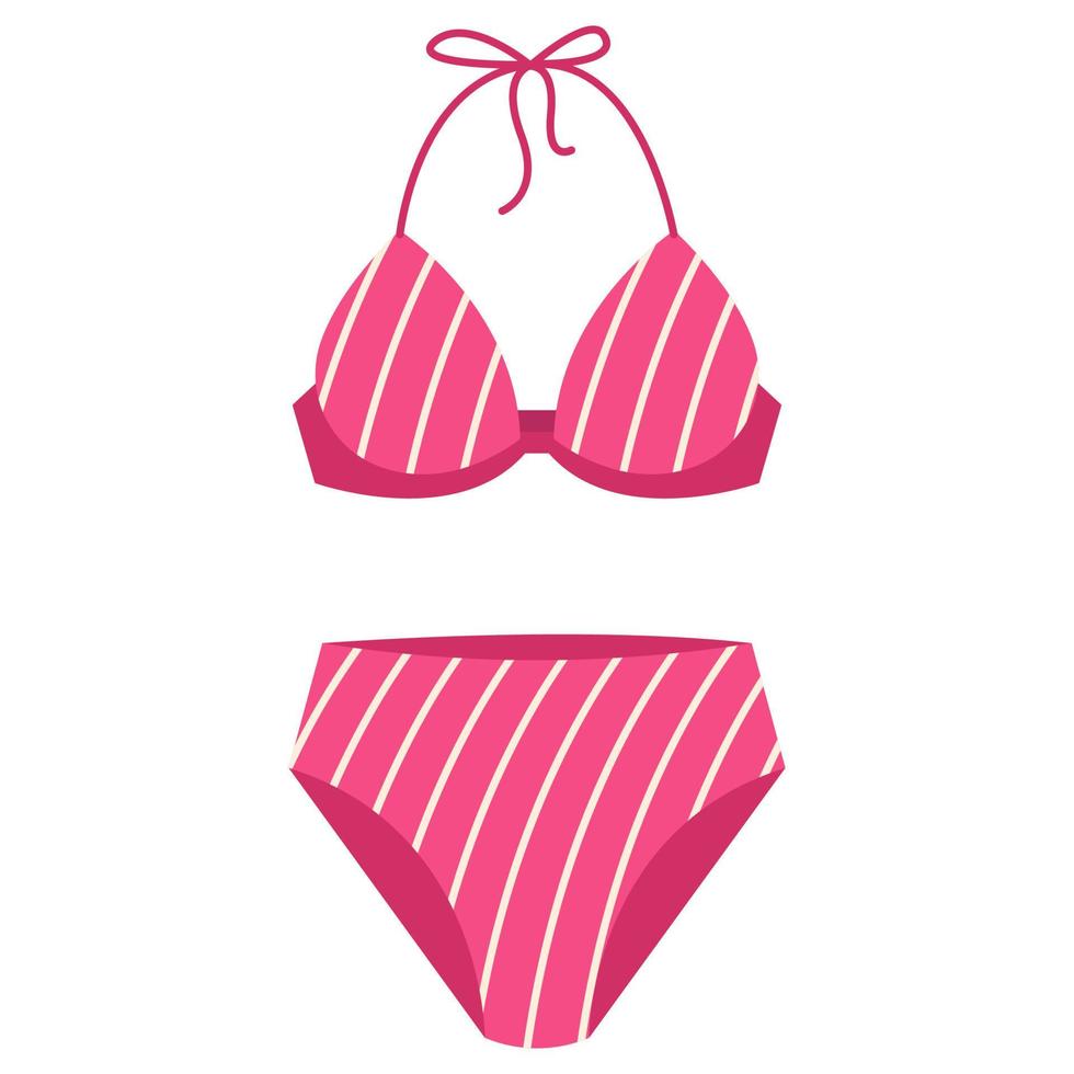Pink female swimwear. Women's fashion bikini. Vector illustration isolated on a white background.