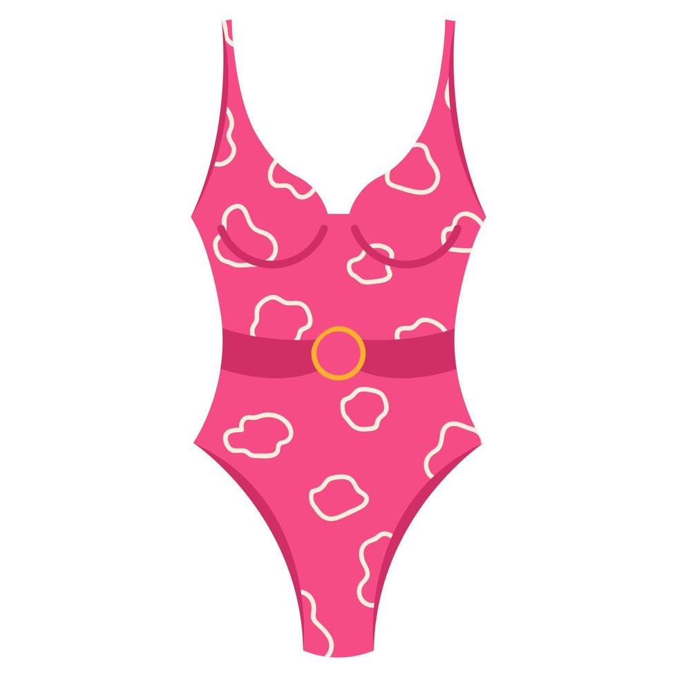 Pink female swimwear 80s style. Women's fashion swimsuit. Vector illustration isolated on a white background.