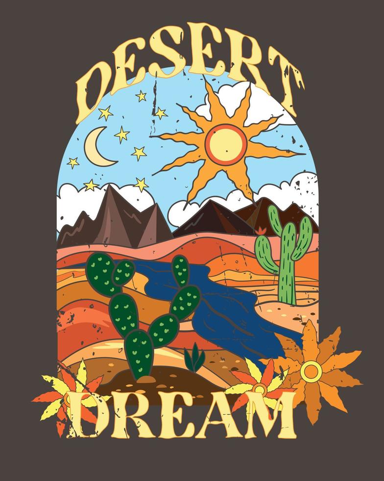 sueño del desierto de arizona. impresión vectorial retro del desierto de arizona para camisetas y otros. diseño de impresión gráfica vectorial de vibraciones del desierto vector