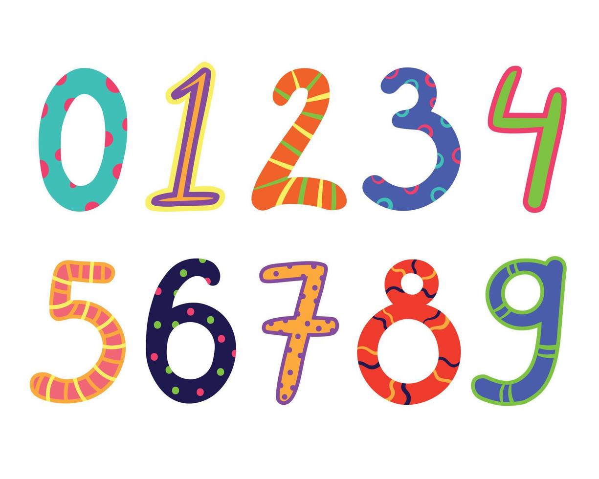 Decorative Hand Drawn Doodle Numbers. Set of Colorful Ornamental Numbers vector