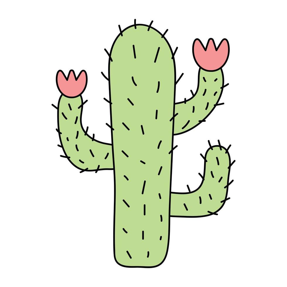 Cute succulent or cactus plant with flowers. vector