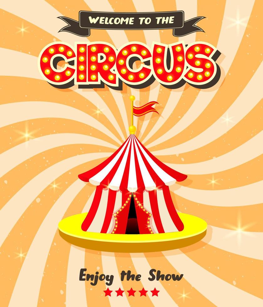 Afiche publicitario de circo vintage con marquesina y textura grunge para eventos y entretenimiento del festival de artes. vector