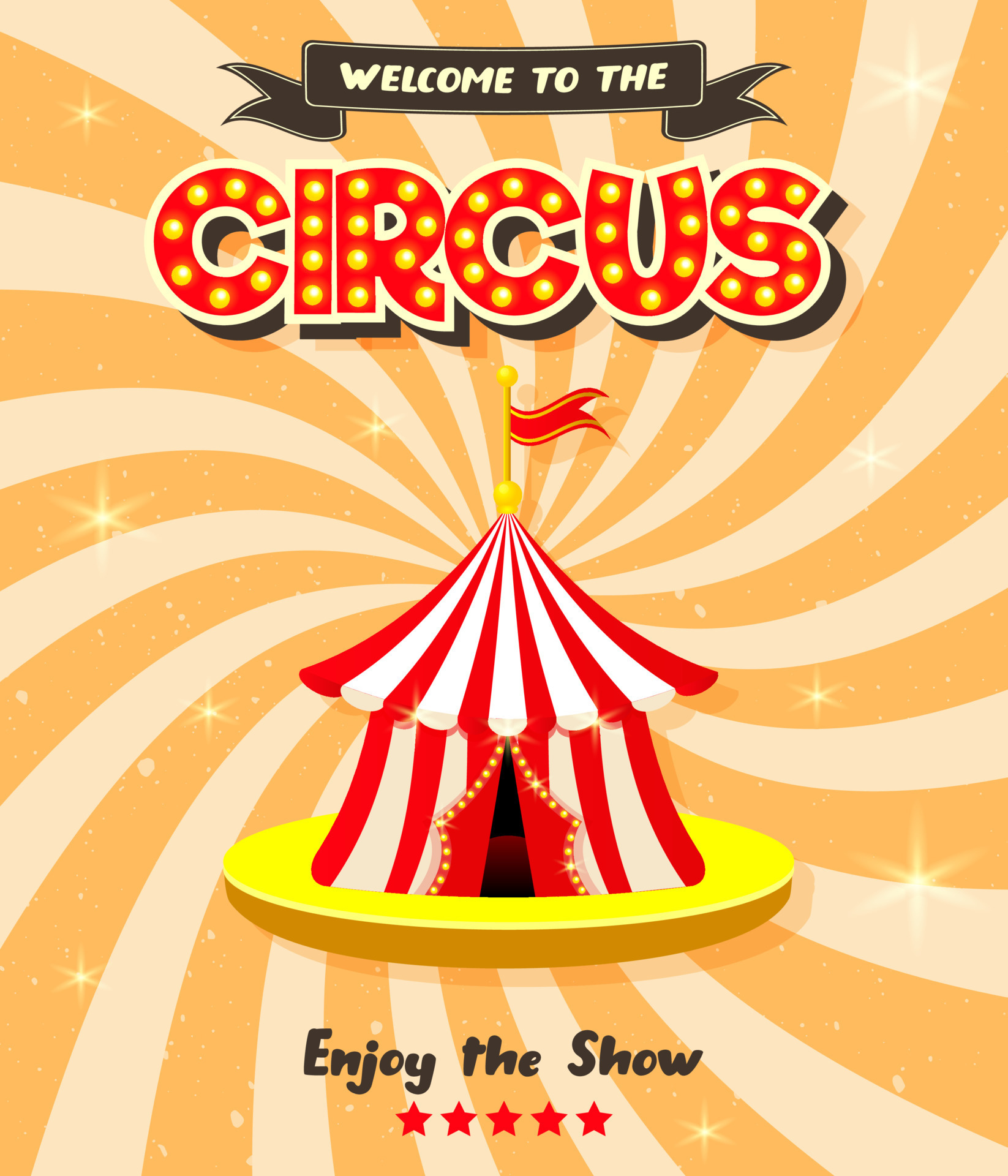 Vintage circus advertising poster with marquee and grunge texture for