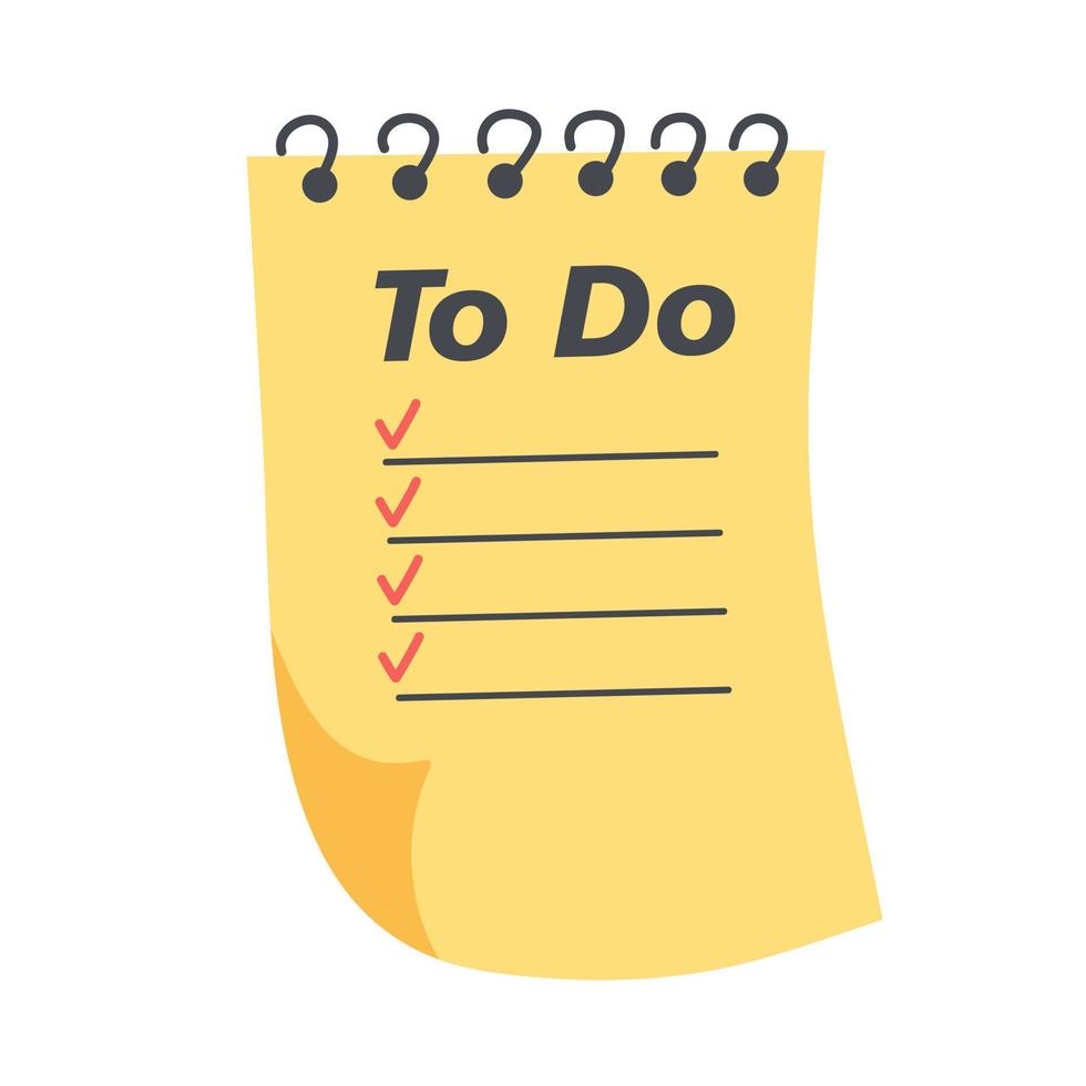To do list on the paper note. Office stationery spiral notebook. vector