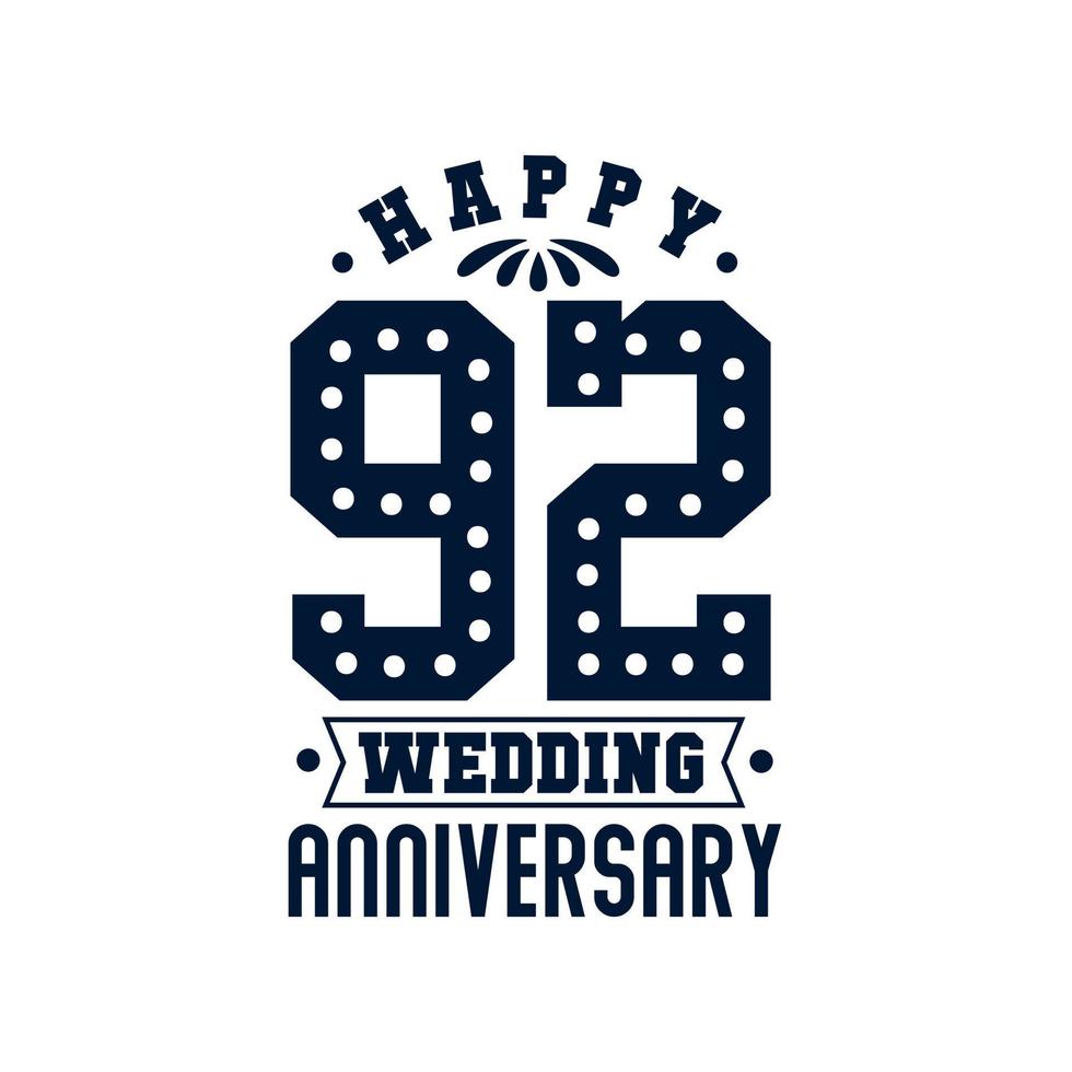 92 Anniversary celebration, Happy 92nd Wedding Anniversary vector