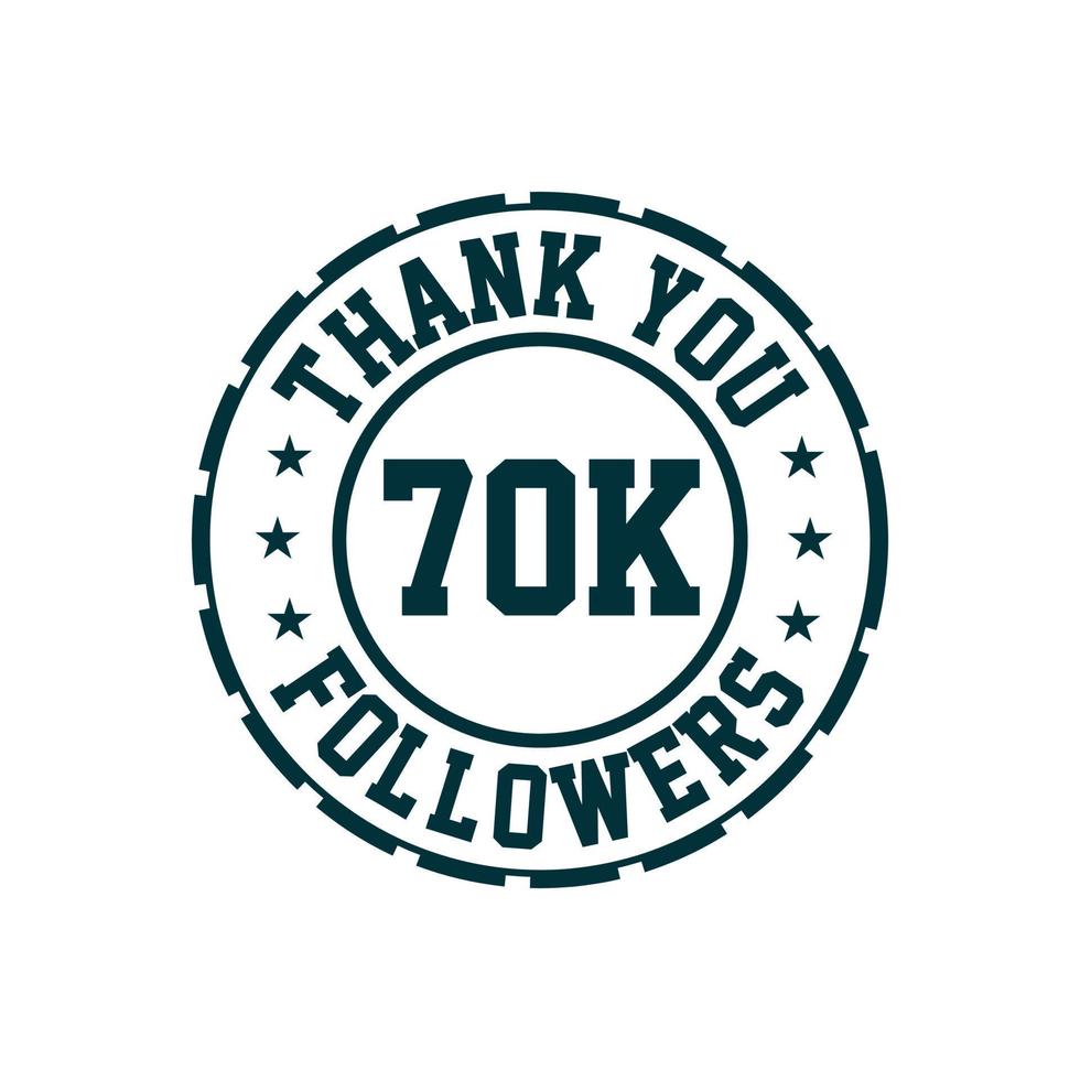 gracias celebración de 70k seguidores, tarjeta de felicitación para 70000 seguidores sociales. vector