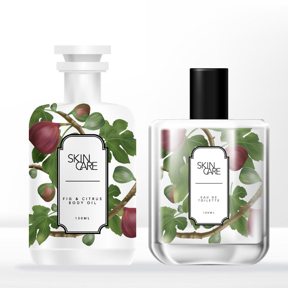 Vector Fig Citrus Illustration Printed Body or Essential Oil White Stopper Bottle Clear Perfume Bottle Packaging