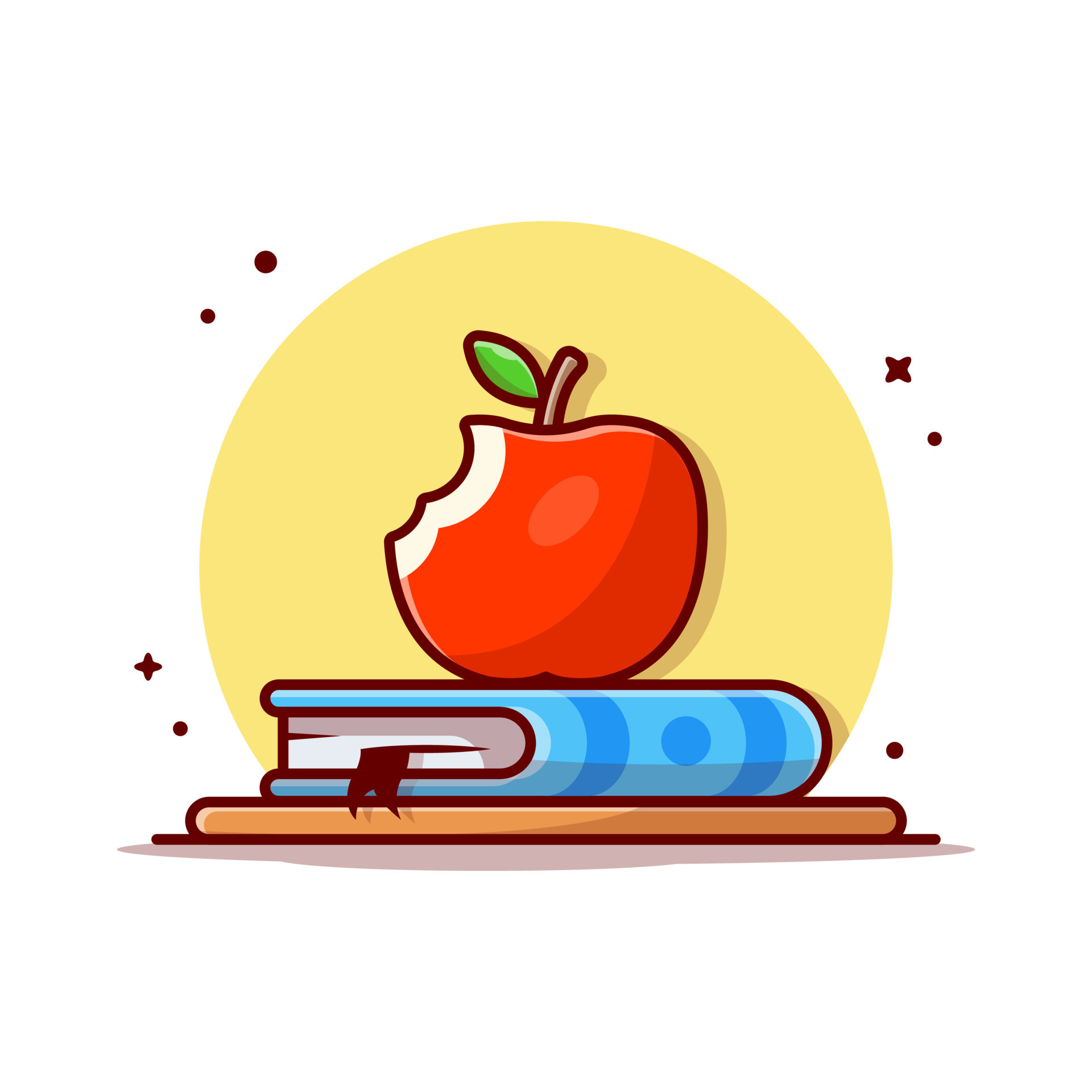 Apple On The Book Cartoon Vector Icon Illustration. Food Education Icon