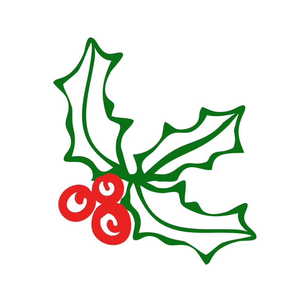 ilustración vectorial de acebo, rama de ilex con bayas y hojas, muérdago. Navidad, símbolo de celebración de vacaciones de año nuevo. ilustración aislada sobre un fondo blanco vector