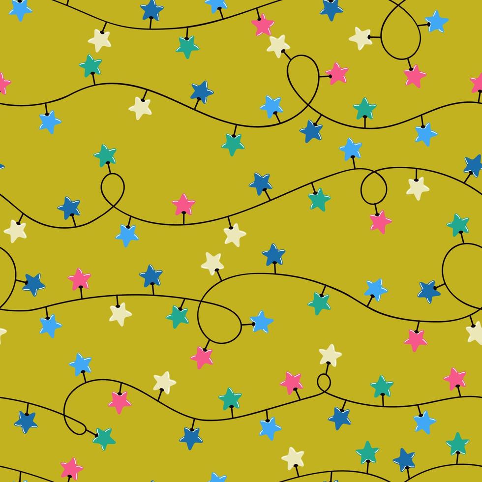Vector fondo transparente colorido moderno con ilustraciones de adornos navideños de luces centelleantes. Úselo para papel tapiz, impresión textil, rellenos de patrones, páginas web, texturas superficiales, papel de regalo