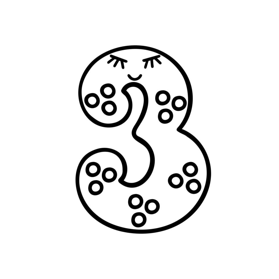 Funny number three simple outline doodle vector illustration for kid decor
