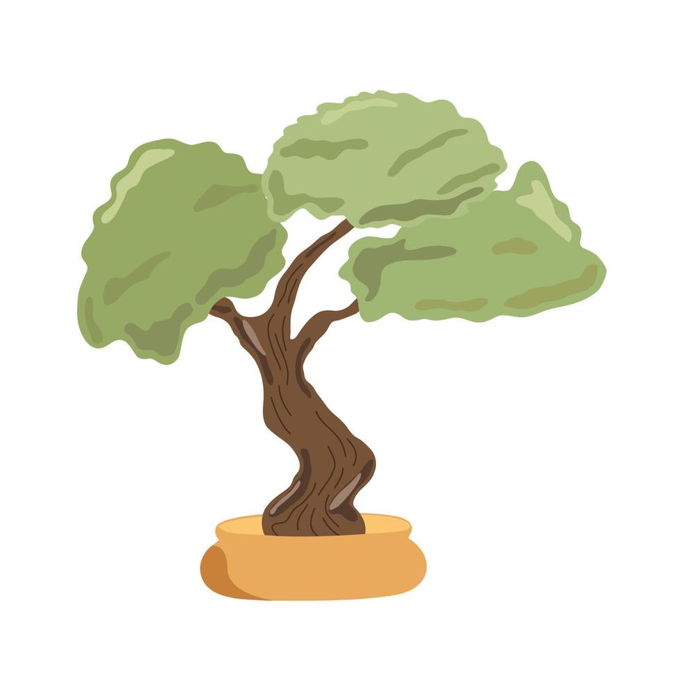 árbol de bonsái decorativo en una maceta de flores, ilustración de vectores de plantas domésticas, elemento de cultura tradicional japonesa en un estilo sencillo y plano