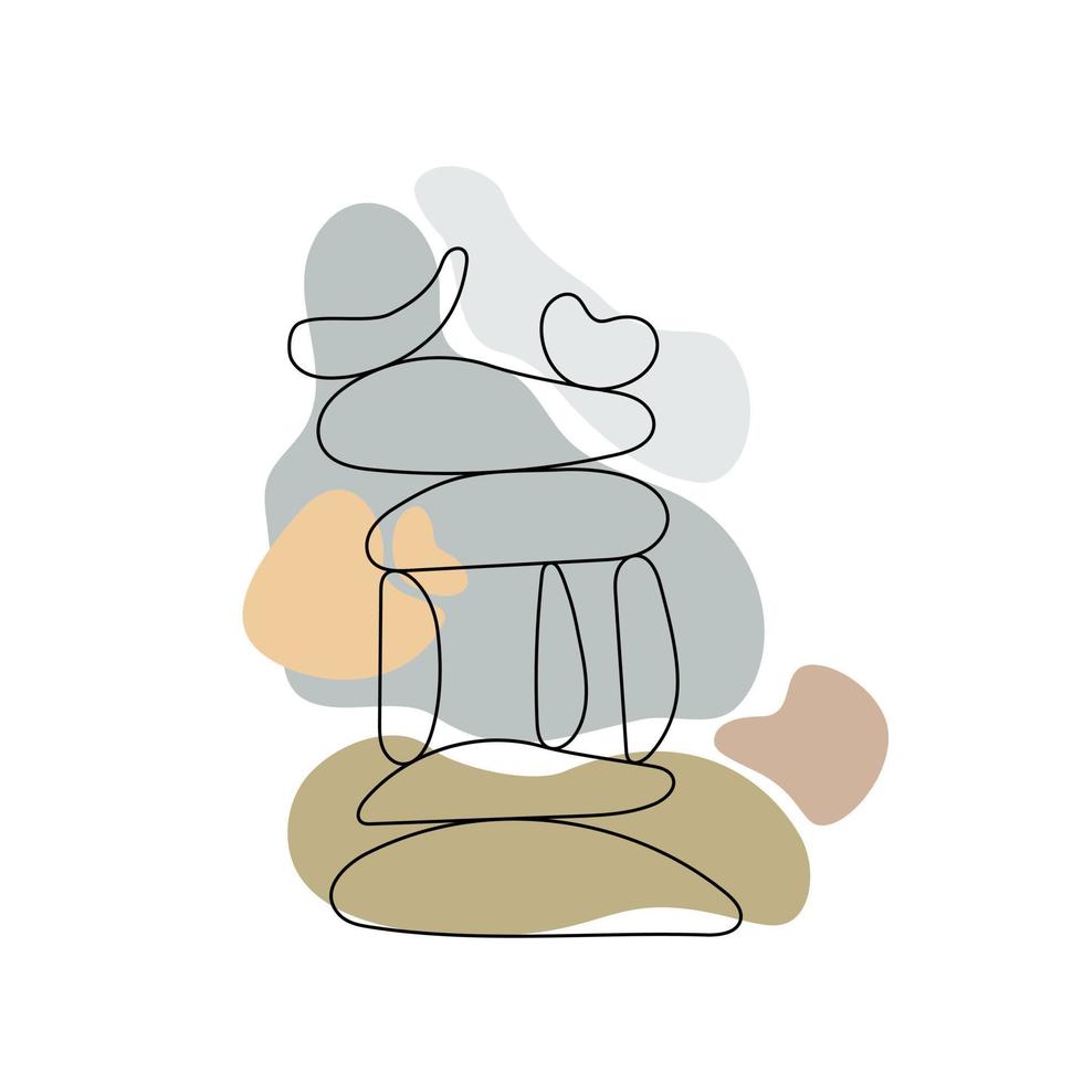 piedra zen en una simple ilustración vectorial de estilo de garabato abstracto con formas sin forma, relajación, meditación y concepto de yoga, pirámide de piedra de colores boho para hacer pancartas, afiches, tarjetas, impresiones, arte mural vector