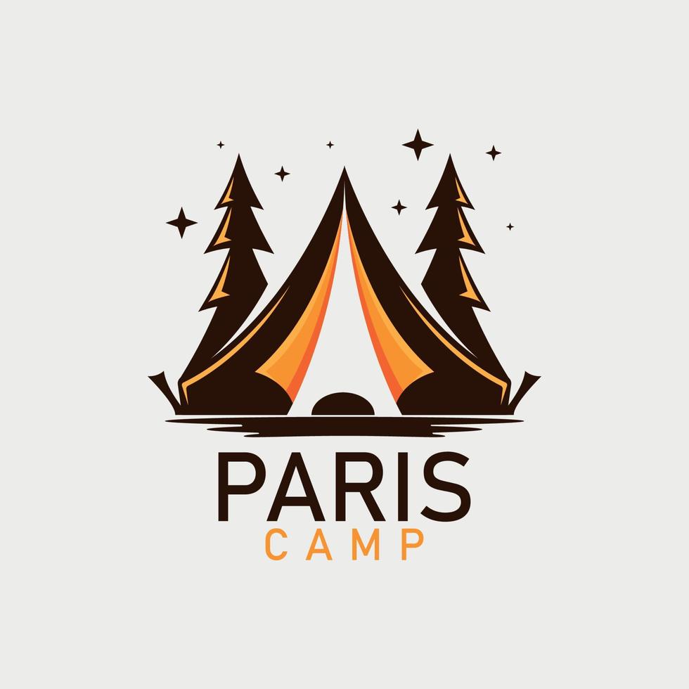 tour and vacation company logo with the shape of an open tent resembling the eiffel tower in paris vector