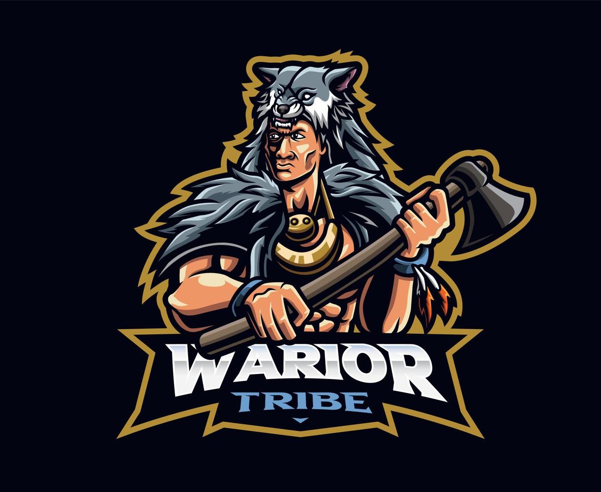 Warrior with ax mascot logo design vector